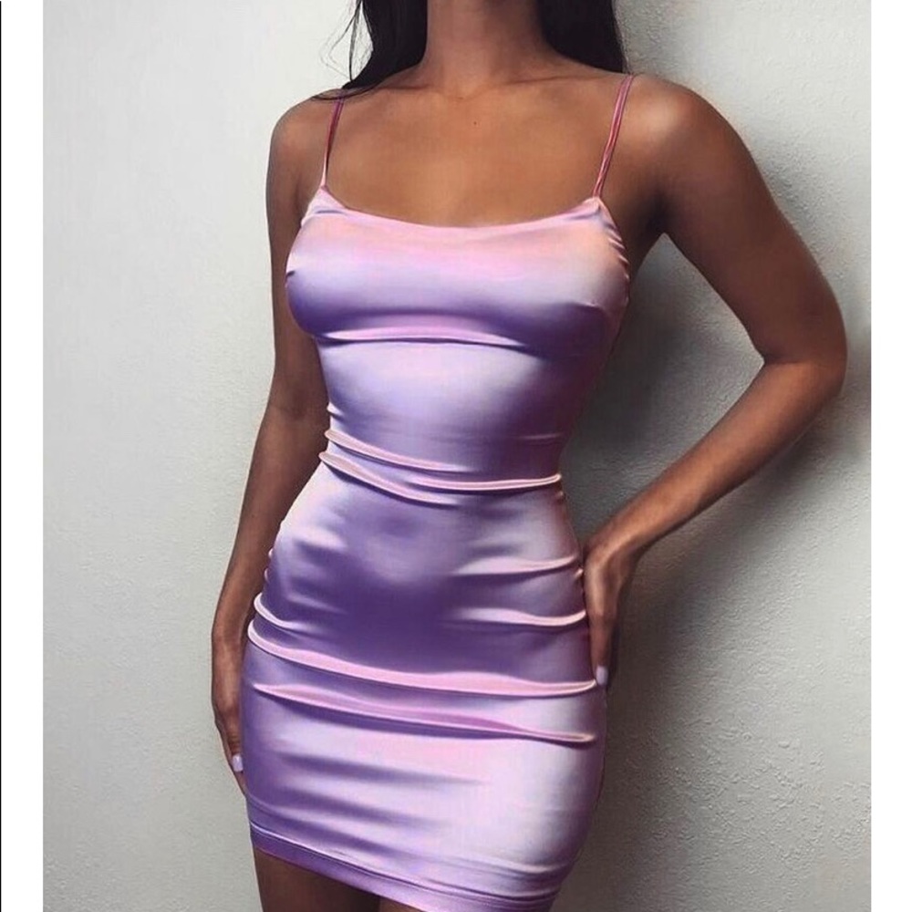 Purple satin spaghetti strap dress